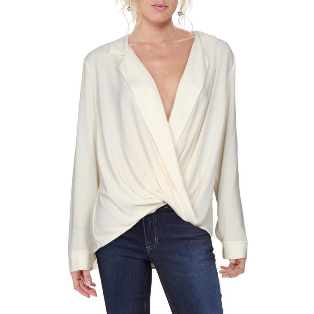 Lush Womens Ivory Crepe Long Sleeves Faux Wrap Blouse Top NWOT